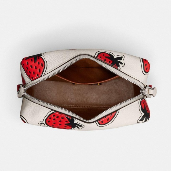Coach Essential Cosmetic Pouch With Strawberry Print in Chalk Pebble Leather NWT - Picture 8 of 14